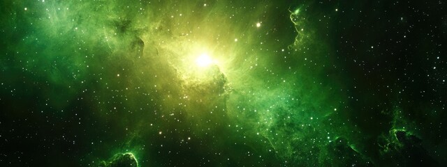 bright green galaxy outer space background in 3d cartoon rendering