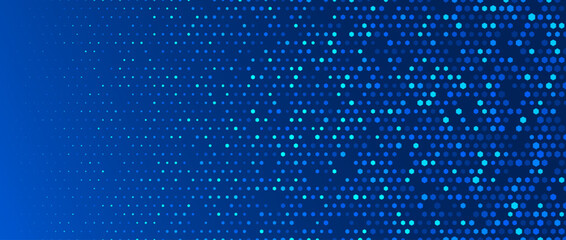 Poster - Blue glowing hexagon texture. Abstract hexagonal grid gradient wallpaper. Navy honeycomb pattern backdrop. Vector modern technology, business, science, healthcare, medicine, presentation background
