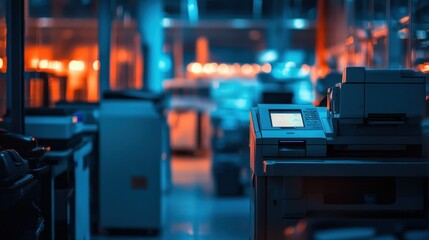 Modern Office Copier in a Dimly Lit Room
