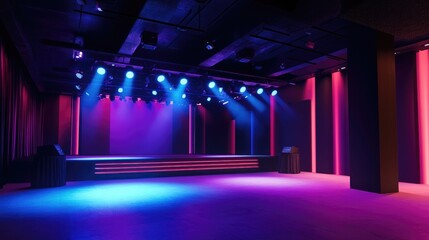 Poster - 3D rendered illustration of an interior event stage featuring LED lighting for nighttime setup