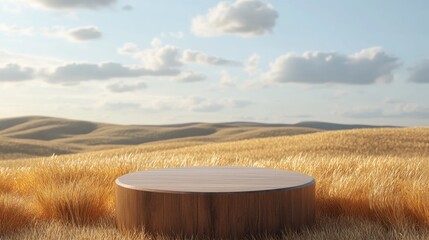 Poster - 3D rendering of a wooden podium set against a field backdrop