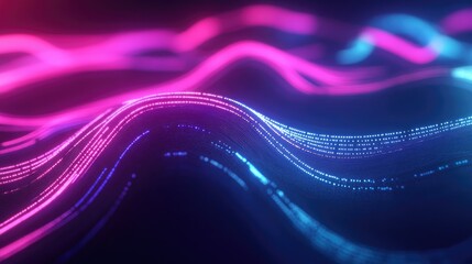 3D rendering of an abstract neon wallpaper featuring glowing lines and dynamic trails against a dark backdrop creating a visually striking light drawing effect