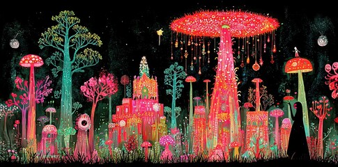 Wall Mural - A Magical Forest with a Giant Mushroom