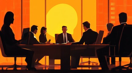 Poster - Silhouettes of Business Professionals in a Meeting During Sunset