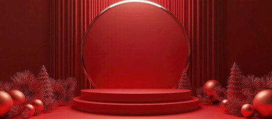Aufkleber - 3D render of a podium background with red tones suitable for showcasing products during the festive season