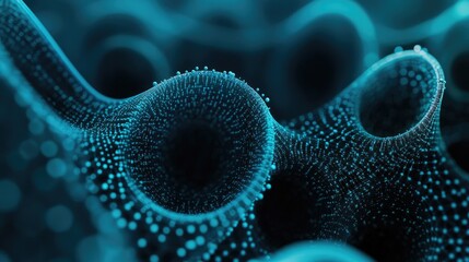 Poster - Abstract background featuring particles formed by spheres and rings 3D rendered illustration
