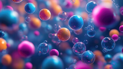 Poster - Abstract background featuring particles formed by spheres and rings 3D rendered illustration