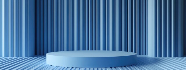 Poster - 3D rendering of a podium stage with a blue striped backdrop