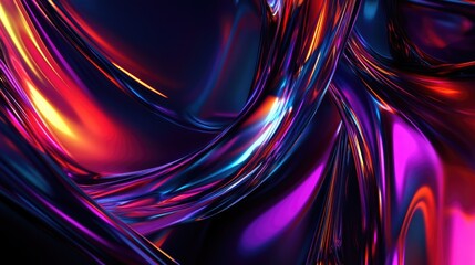 Poster - Abstract dark neon gradient background with vibrant colors featuring a 3D rendered illustration
