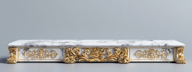 Poster - 3D rendering of marble pedestals or podiums featuring ornate golden frames and decorative elements