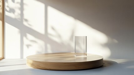 3D illustration of a wooden podium featuring transparent glass elements