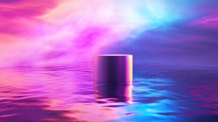 Aufkleber - 3D Illustration of vibrant light on water surface and pedestal Colorful illumination Horizontal