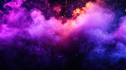 Poster - Dark stage with purple smoke and neon sparkles creating an abstract atmosphere