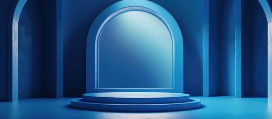 Aufkleber - 3D rendering of a blue podium featuring a circular background