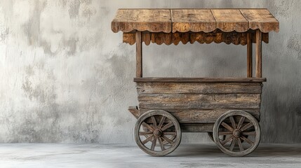 Wall Mural - Rustic Wooden Cart with Canopy on Grey Concrete Background