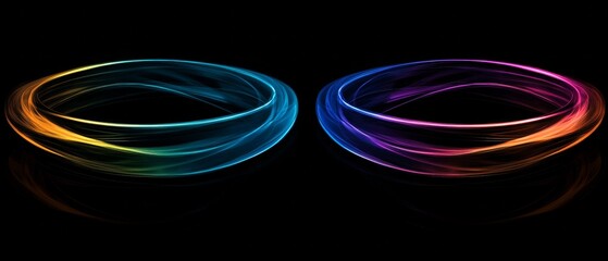 Poster - Intertwined Iridescent Rings on Black Background