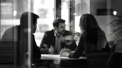 Wall Mural - Business professionals collaborating at a meeting table