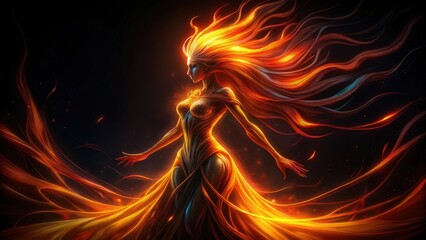 Canvas Print - A Woman Embraces the Flames, Her Hair and Dress Flowing like Fire