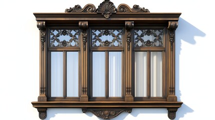 Wall Mural - 8. **A Victorian-style window with ornate wooden trim, rendered on a pristine white background.