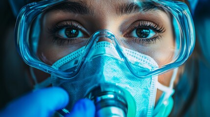 Detailed shot of a healthcare worker adjusting a patient oxygen mask