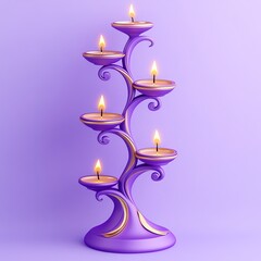 Wall Mural - Diwali diya stand, multi-tiered with candles, 3D illustration