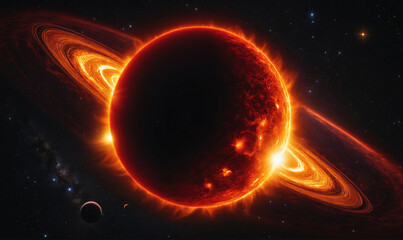 Wall Mural - a fiery red star with rings is visible in space