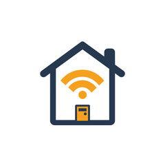Poster - Illustration of a house with a wifi symbol above the door, representing a connected smart home concept.