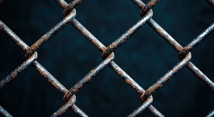 Poster - Rusty metal wire fence against dark background