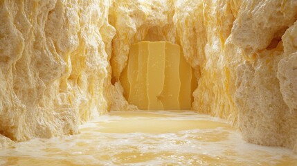 Wall Mural - Stunning natural cave formation with glowing yellow walls