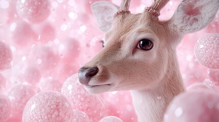 Poster - Whimsical deer in magical pink winter wonderland