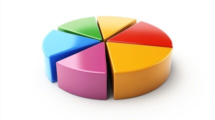 Fototapete - A close-up of a 3D financial pie chart with segmented colors and labels, floating against a white background, emphasizing detailed financial analysis and proportions.