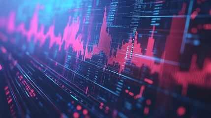 Poster - a close-up of a 3d financial graph with rotating elements and interactive data points, set against a