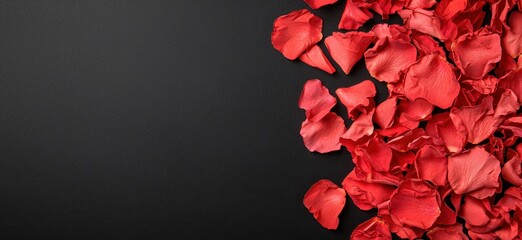 Poster - Vibrant red rose petals on a dark background