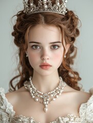 Sticker - Elegant young woman wearing a crown and pearl jewelry