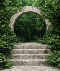 Wall Mural - Enchanting stone archway leading into lush green forest