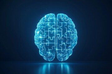 Sticker - Glowing Blue Brain on a Dark Background Symbolizing the Energy of Thought and the Power of Cognitive Processes