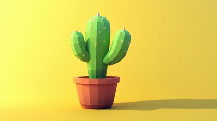 Wall Mural - Low poly 2D cartoon style cactus in a pot