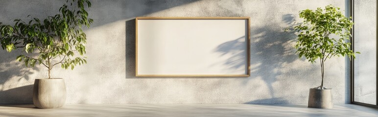 Poster - Abstract 3D rendering of a blank photo frame displayed on a wall in a stylish interior space