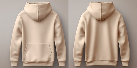 Wall Mural - Front and back view of a blank hoodie mockup with a kangaroo pocket and drawstrings.