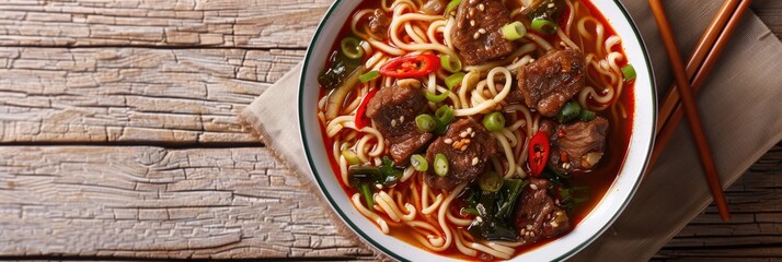 Canvas Print - Spicy noodle soup with meat