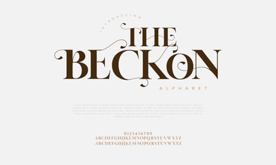 Wall Mural - Thebeckon typography beauty fashion elegant minimalist serif italic fonts decorative wedding vintage retro logos. Minimal luxury font alphabet logo. Vector illustration