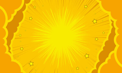 comic pop art yellow background with cloud and stars illustration