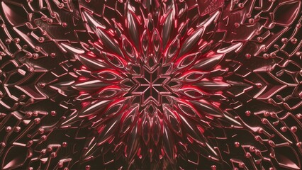 Poster - Intricate metallic pattern with illuminated red accents. 3D illustration.