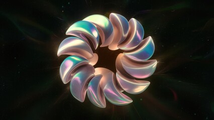 Poster - Iridescent abstract shape on a dark background, 3D rendered illustration.
