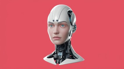 Poster -  Isolated female cyborg head on a white background - 3D illustration.