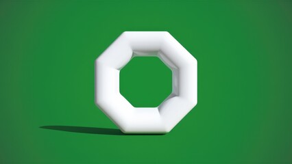 Poster -  Isolated realistic white octagon shape with shadow in front view. 3D illustration on vibrant green background.