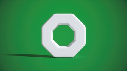 Poster -  Isolated realistic white octagon shape with shadow in front view. 3D illustration on vibrant green background.