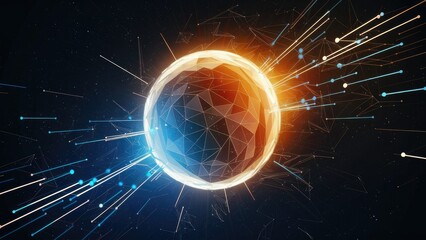 Poster -  Low Poly Abstract Background with Connecting Dots and Lines in Dark Space - 3D Rendering