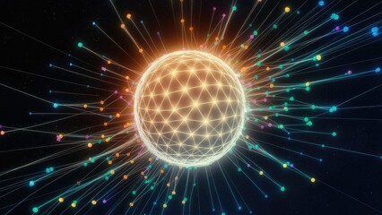 Poster -  Low Poly Abstract Background with Connecting Dots and Lines in Dark Space - 3D Rendering