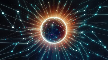Poster -  Low Poly Abstract Background with Connecting Dots and Lines in Dark Space - 3D Rendering